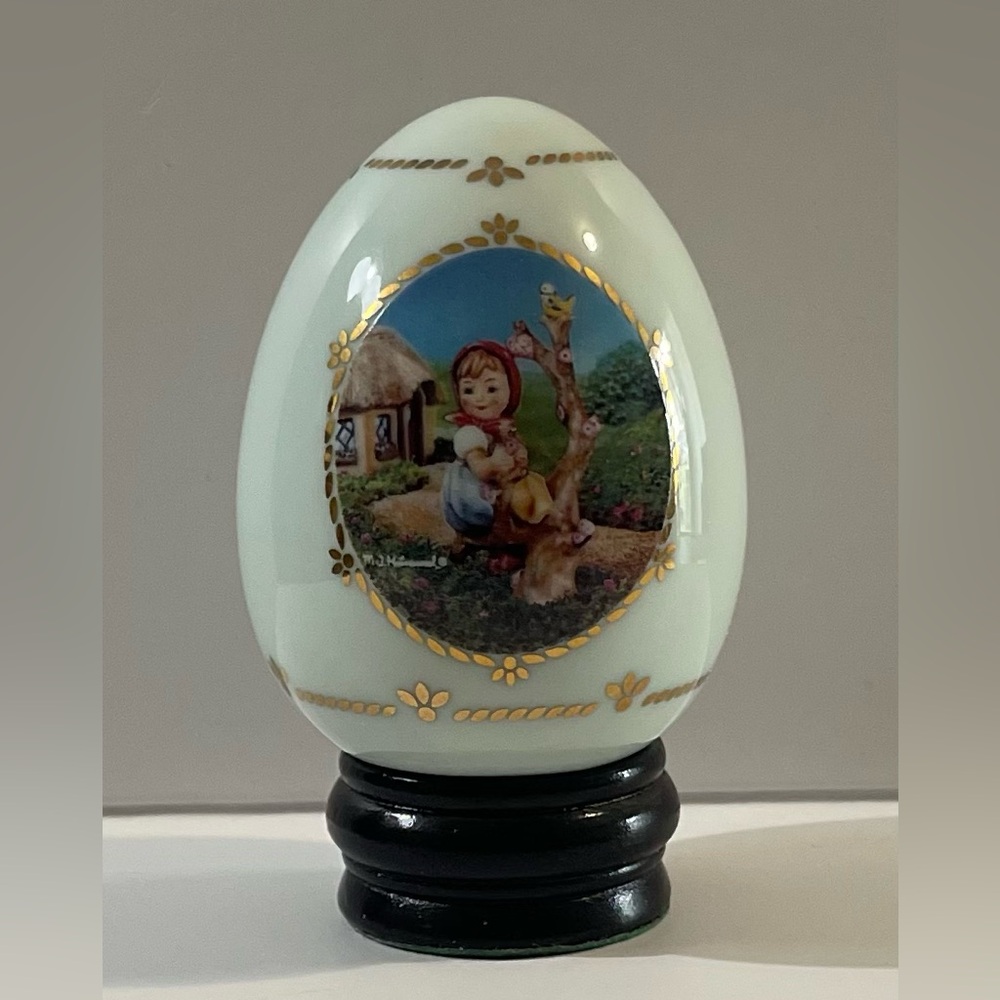 M.J. Hummel Pale Blue Porcelain Egg “APPLE TREE GIRL”